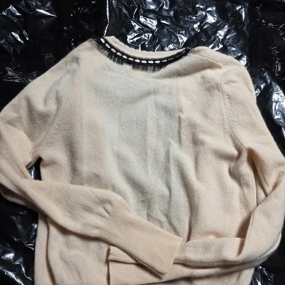 Nanette Lepore Cream Cardigan with Black and Pink Details - Picture 4 of 4